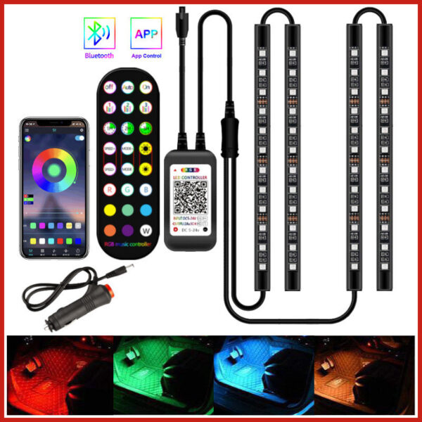 Lámpara LED para interior de coche, resistente al agua, con control, música, tira de luces RGB. - Imagen 3