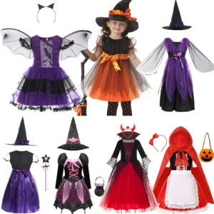 2025 Nuevos Disfraces De Halloween Para Niñas, Murcielago Morado, Esqueleto, Fantasma, Tallas