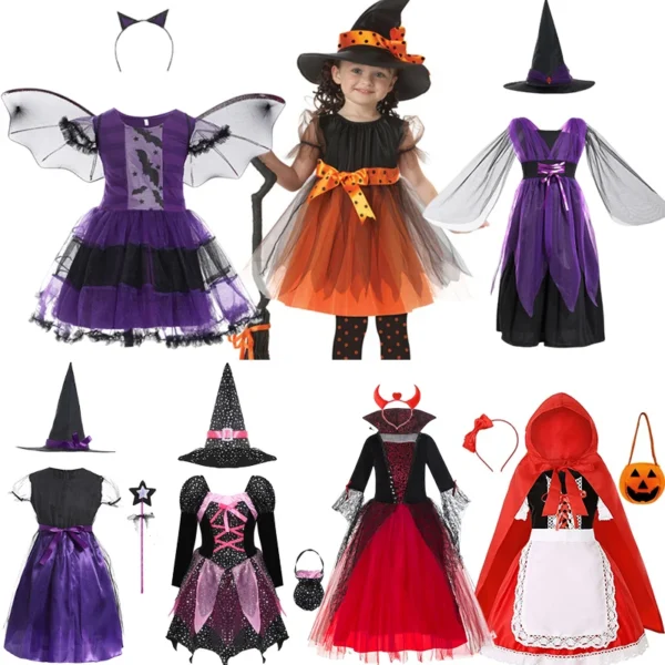 2025 Nuevos Disfraces De Halloween Para Niñas, Murcielago Morado, Esqueleto, Fantasma, Tallas