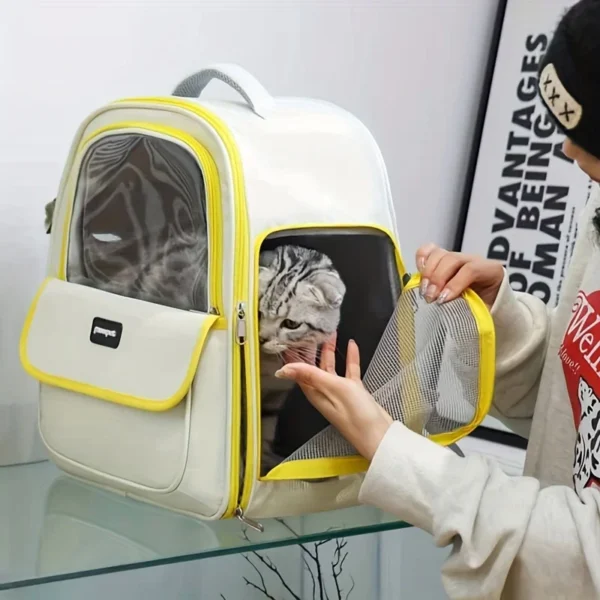 Mochila de viaje transparente para mascotas, espaciosa y transpirable. - Imagen 11