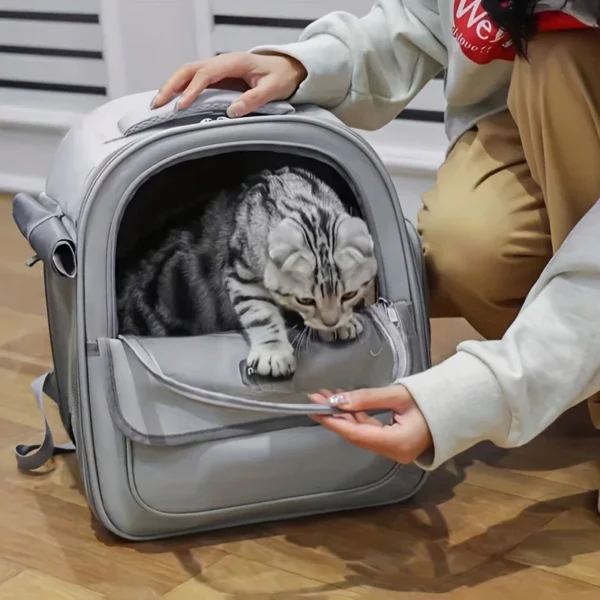 Mochila de viaje transparente para mascotas, espaciosa y transpirable. - Imagen 13