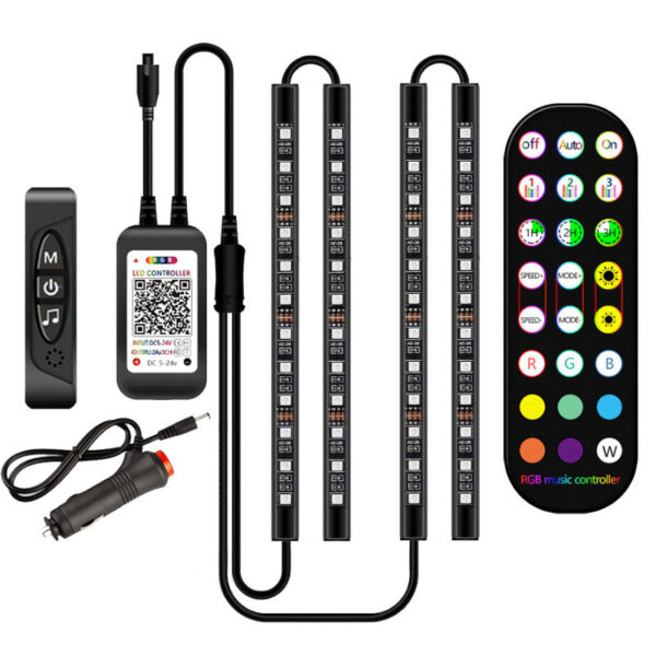 Lámpara LED para interior de coche, resistente al agua, con control, música, tira de luces RGB. - Imagen 2