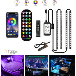 Lámpara LED para interior de coche, resistente al agua, con control, música, tira de luces RGB.