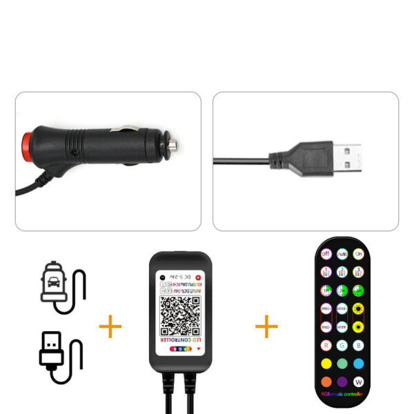 Lámpara LED para interior de coche, resistente al agua, con control, música, tira de luces RGB. - Imagen 5